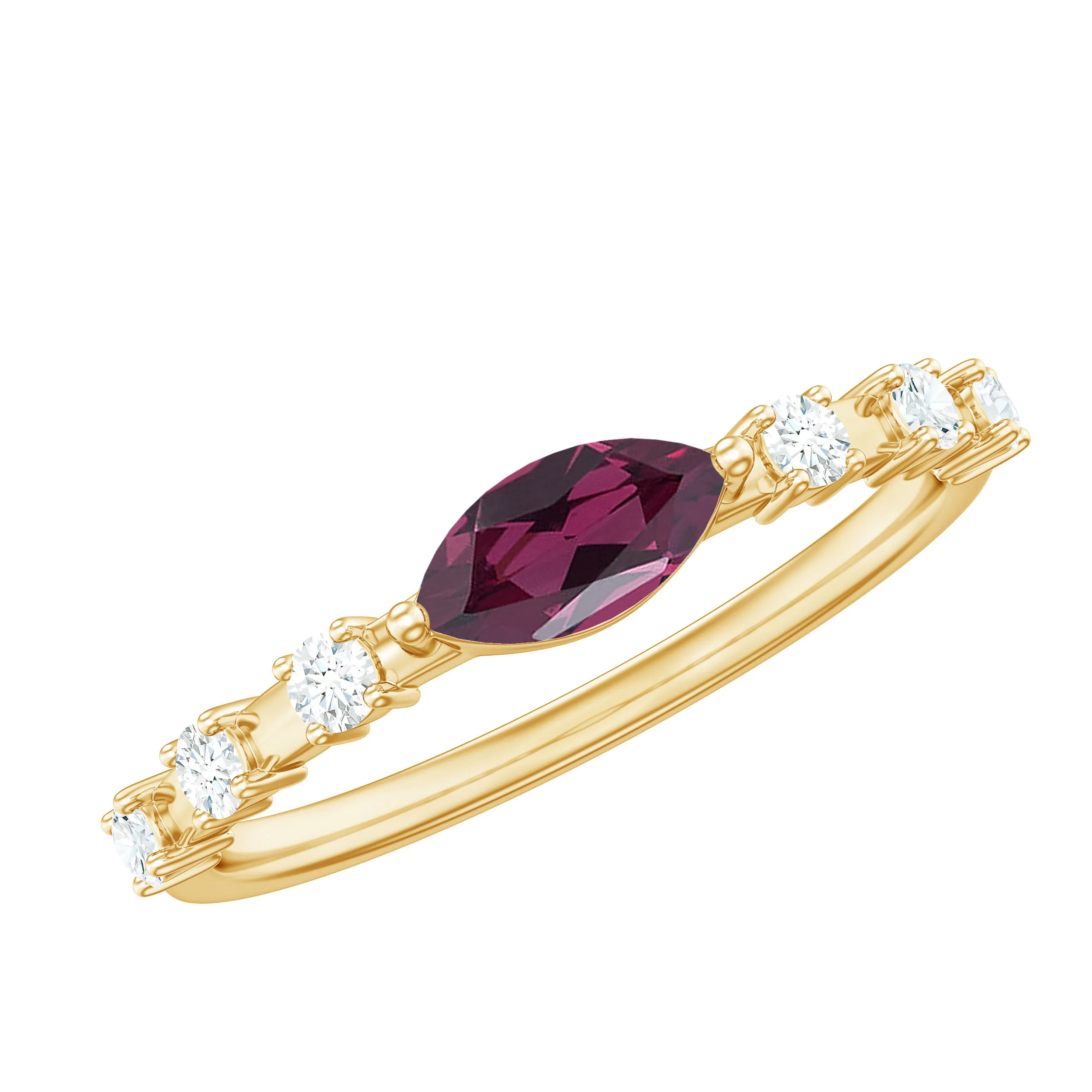 0.75 CT Rhodolite Minimal East West Ring with Diamond Stones