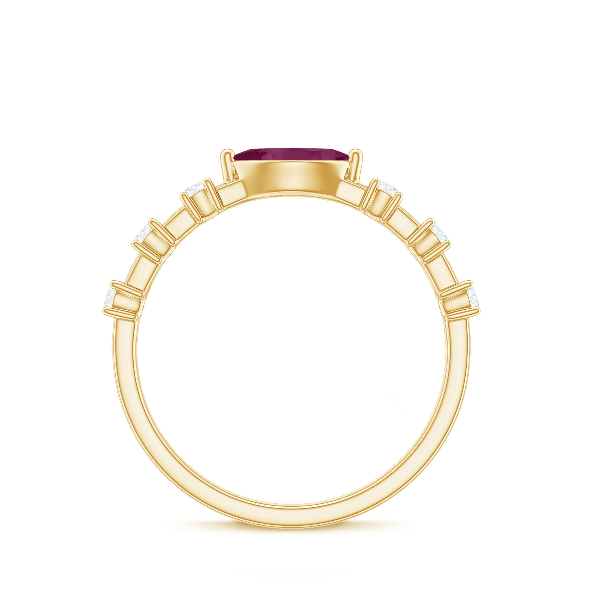 0.75 CT Rhodolite Minimal East West Ring with Diamond Stones