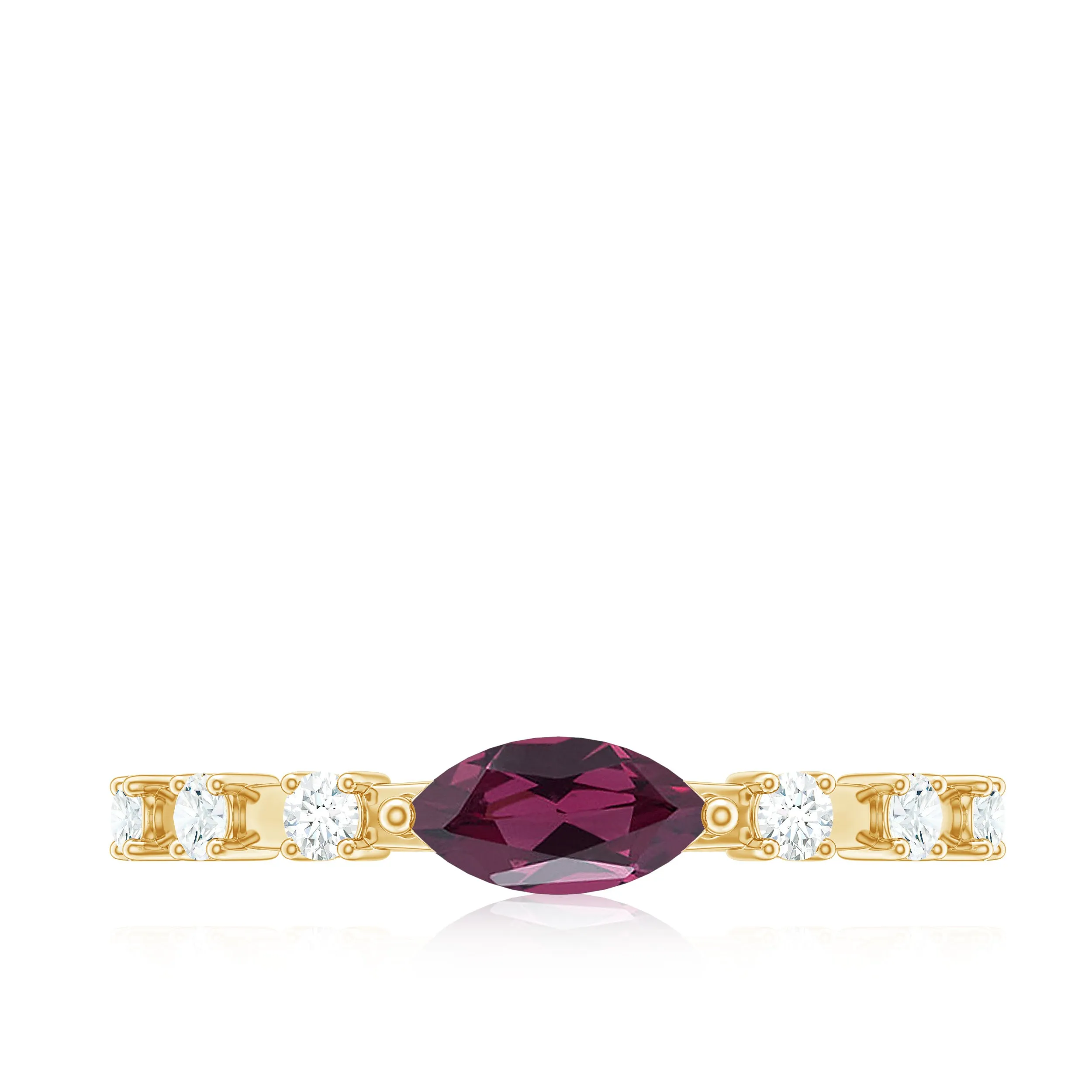 0.75 CT Rhodolite Minimal East West Ring with Diamond Stones