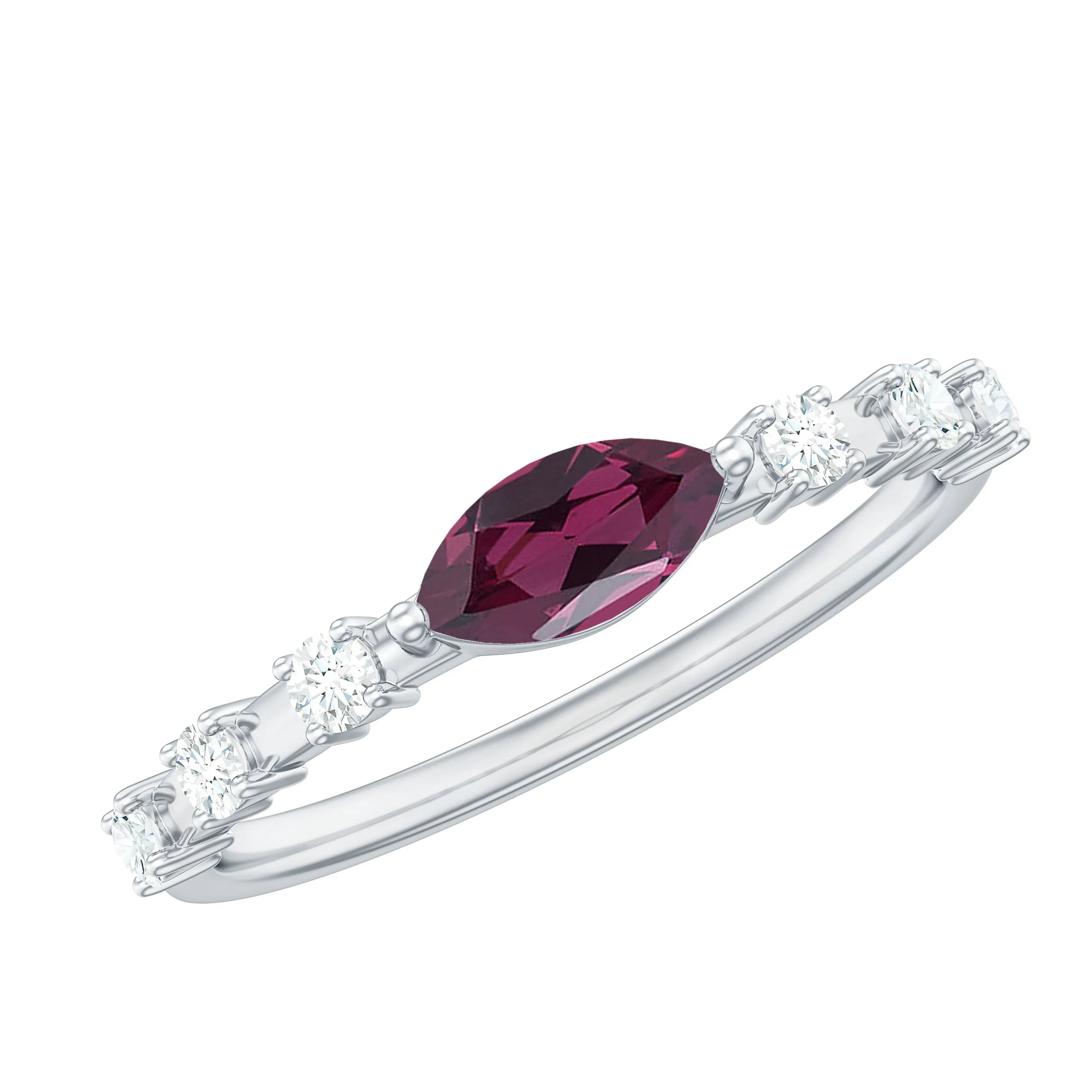 0.75 CT Rhodolite Minimal East West Ring with Diamond Stones