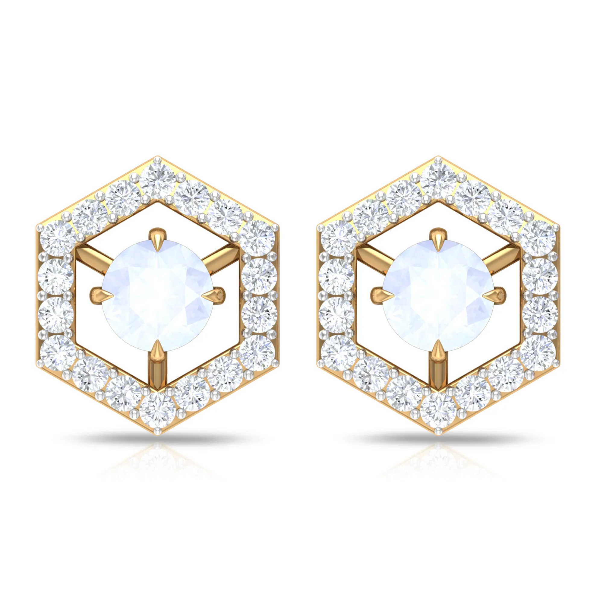 1 CT Minimal Moonstone and Diamond Geometric Stud Earrings