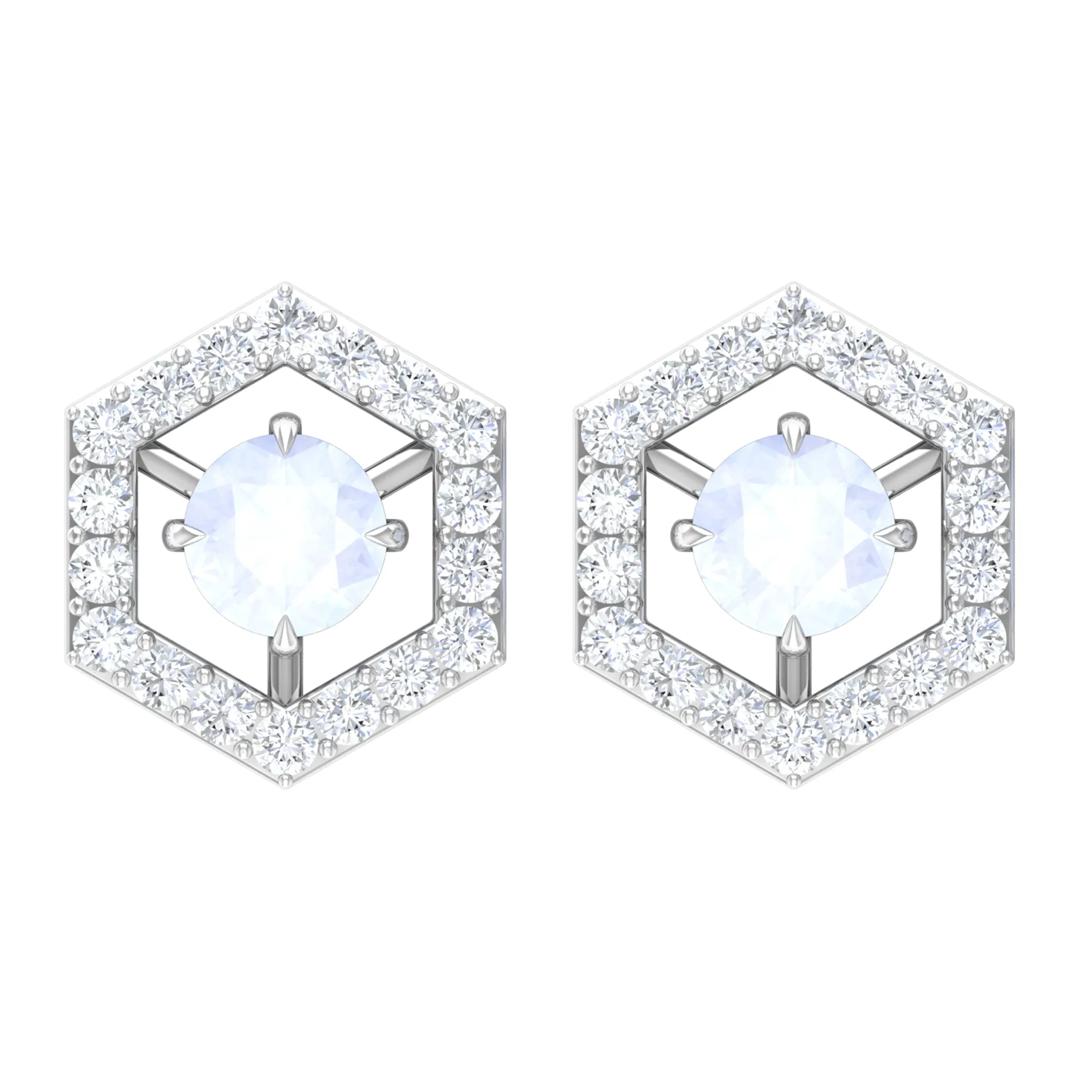 1 CT Minimal Moonstone and Diamond Geometric Stud Earrings