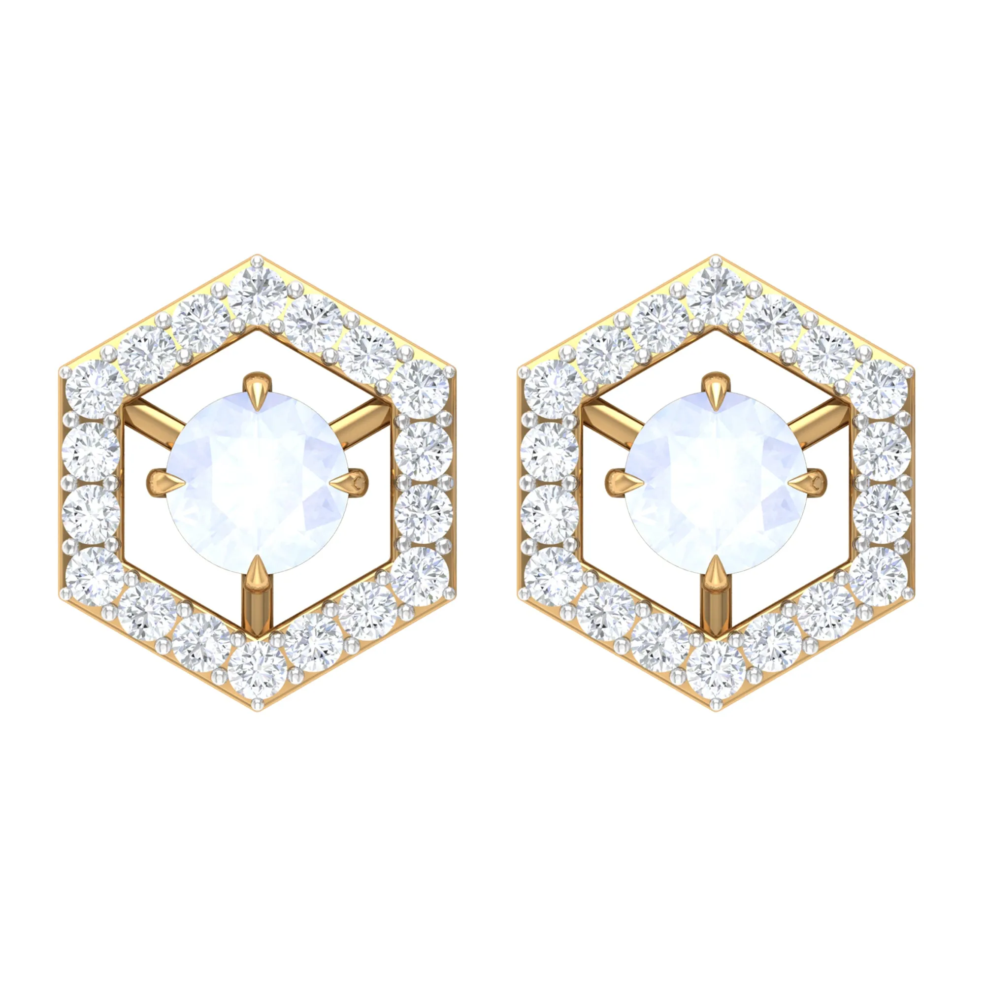 1 CT Minimal Moonstone and Diamond Geometric Stud Earrings