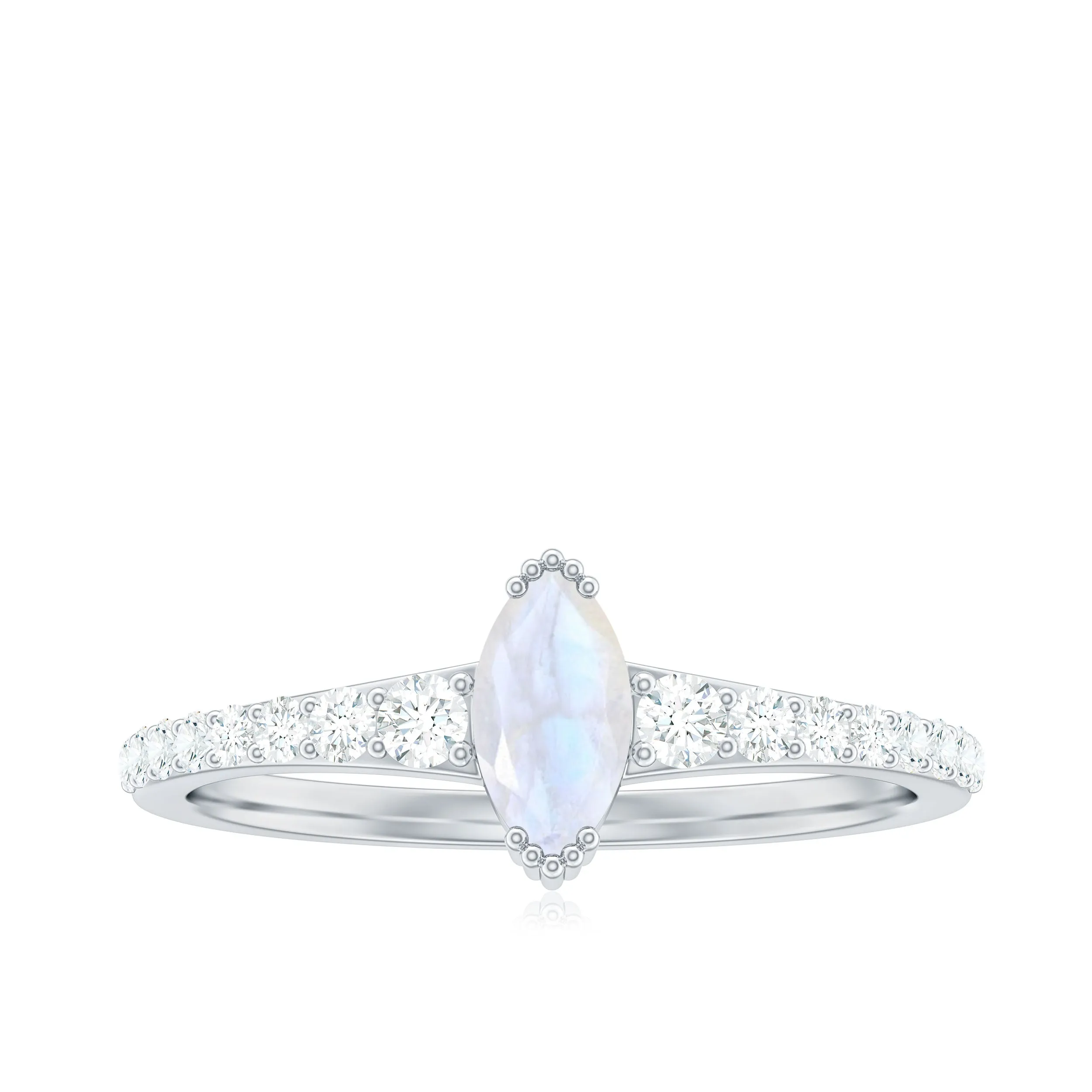 1 CT Natural Moonstone and Diamond Minimal Promise Ring