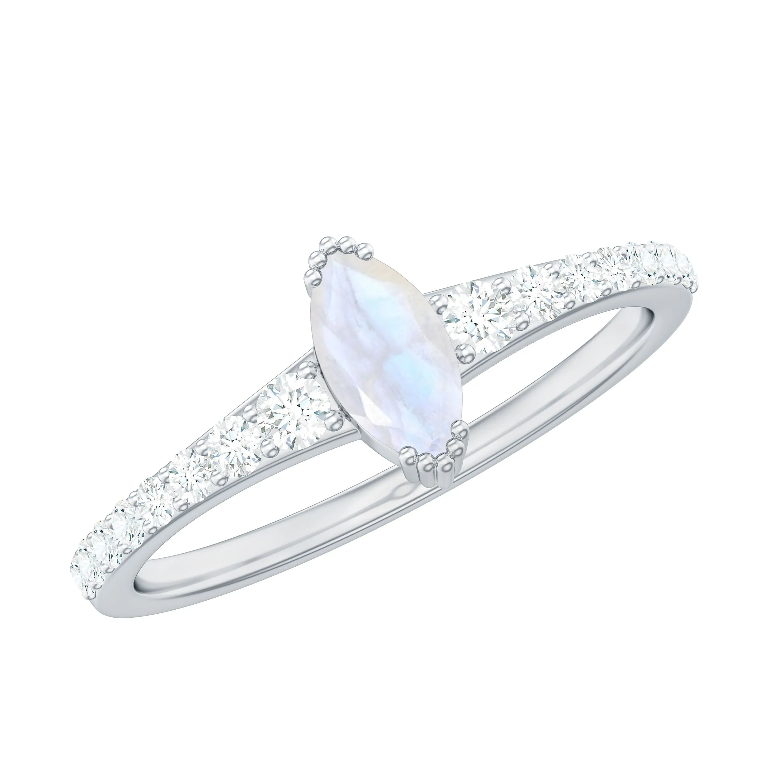 1 CT Natural Moonstone and Diamond Minimal Promise Ring