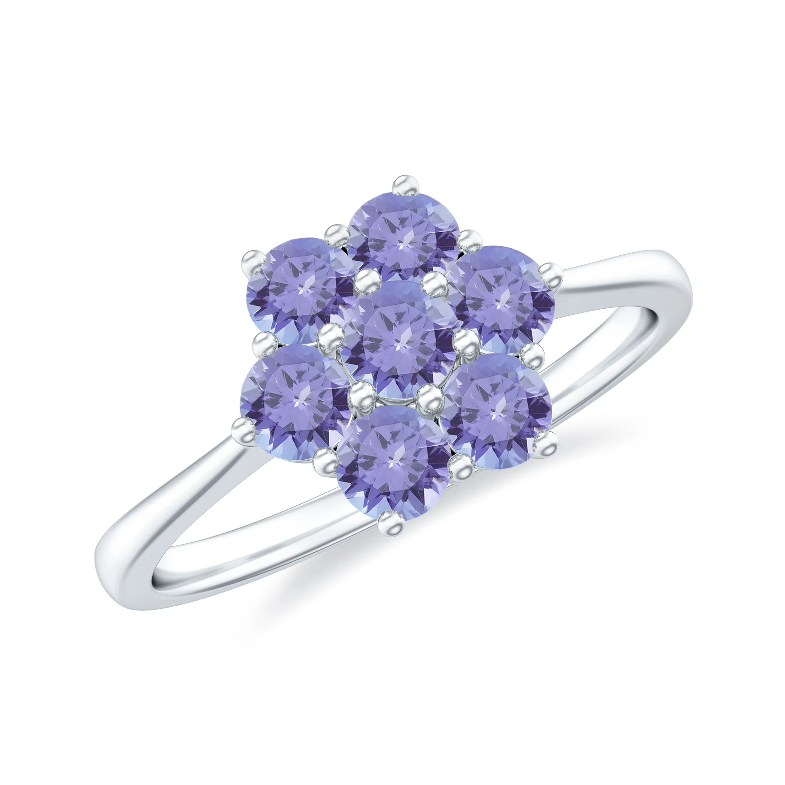 1 CT Round Shape Tanzanite Cluster Flower Ring