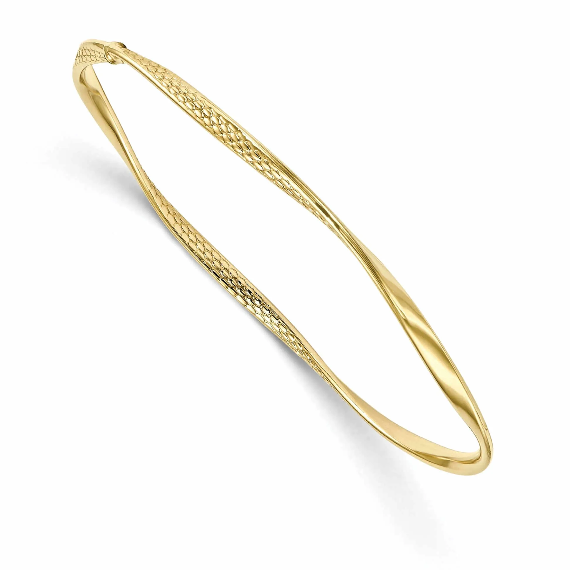 10k Yellow Gold Polish Texture Twisted Bangle