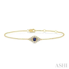 1/10 ctw Evil Eye Round Cut Diamond & 2.60MM Round Cut Sapphire  Precious Petite Fashion Bracelet in 10K Yellow Gold