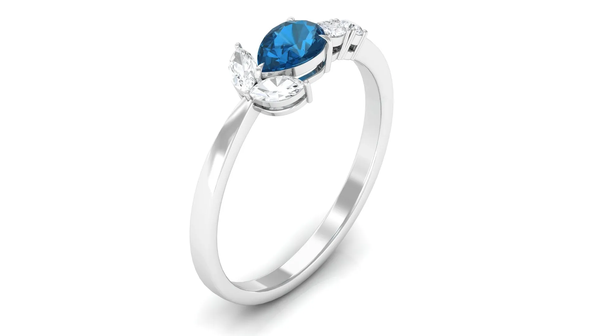 1.25 CT Real London Blue Topaz East West Promise Ring with Diamond Accent