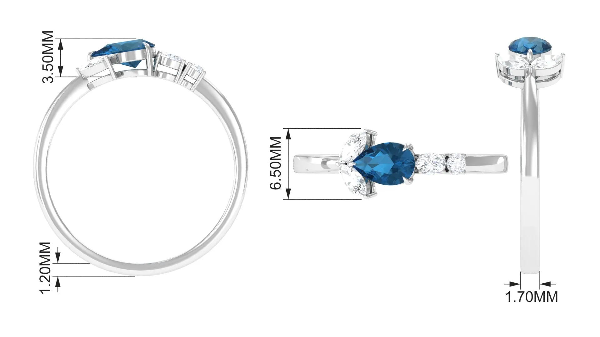 1.25 CT Real London Blue Topaz East West Promise Ring with Diamond Accent