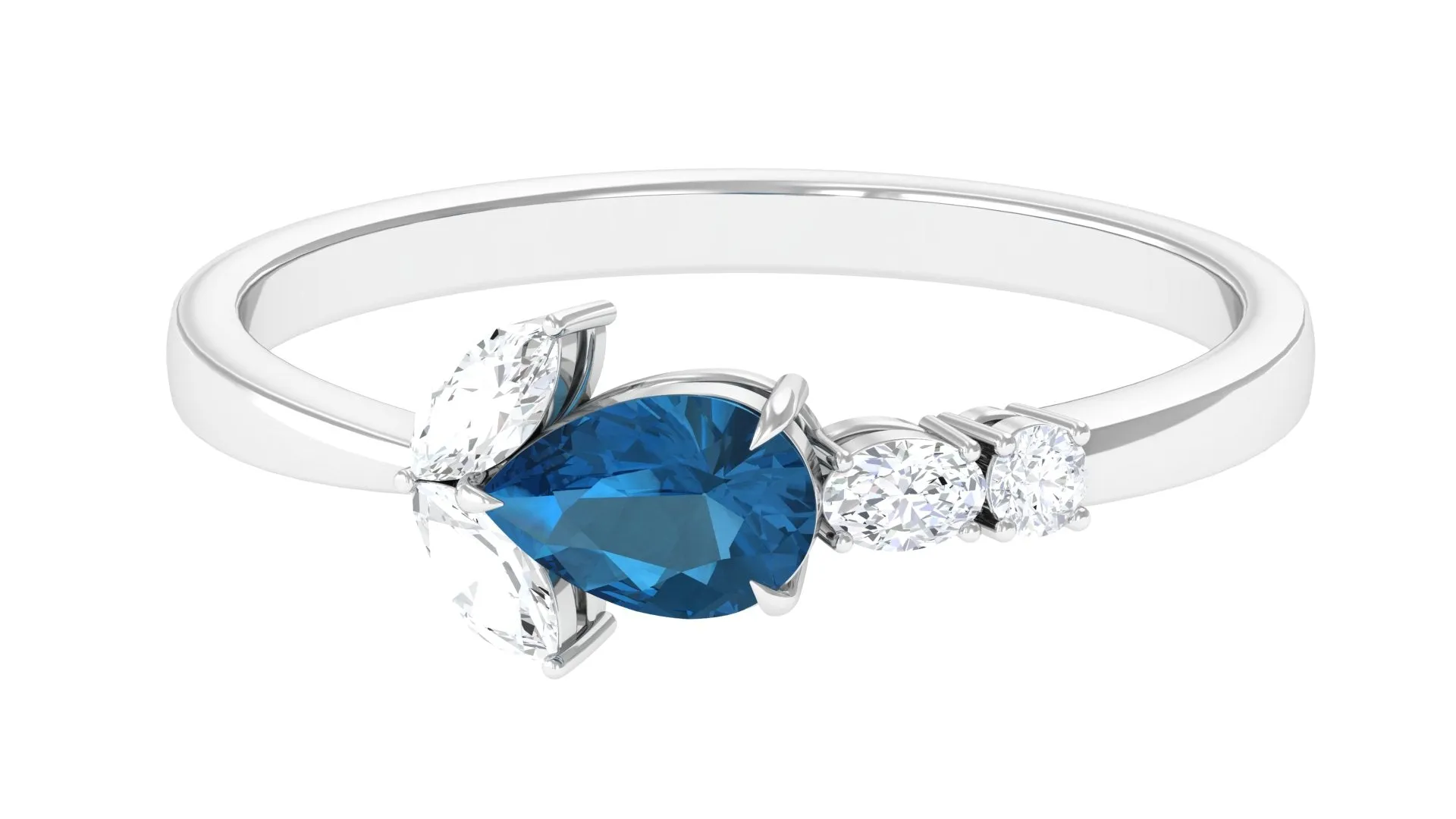 1.25 CT Real London Blue Topaz East West Promise Ring with Diamond Accent