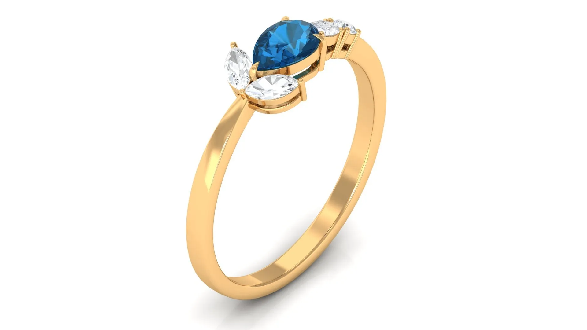 1.25 CT Real London Blue Topaz East West Promise Ring with Diamond Accent