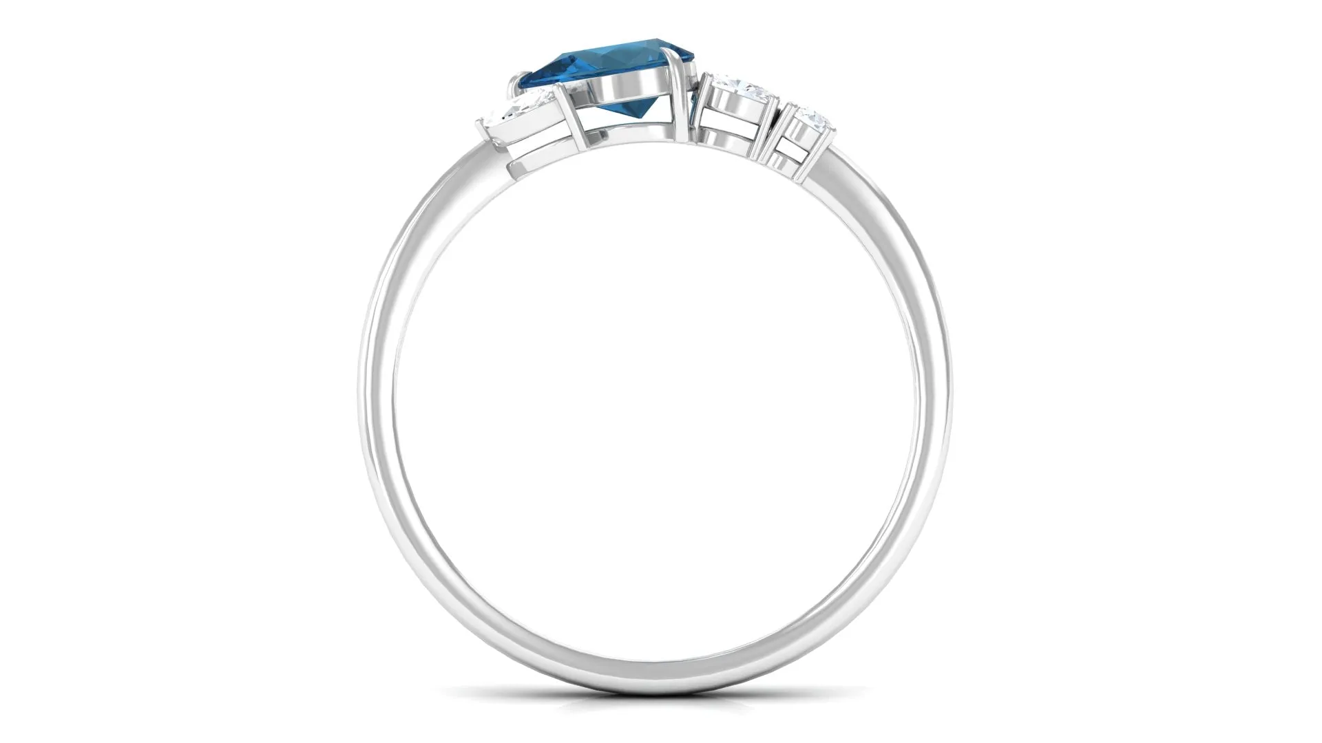 1.25 CT Real London Blue Topaz East West Promise Ring with Diamond Accent