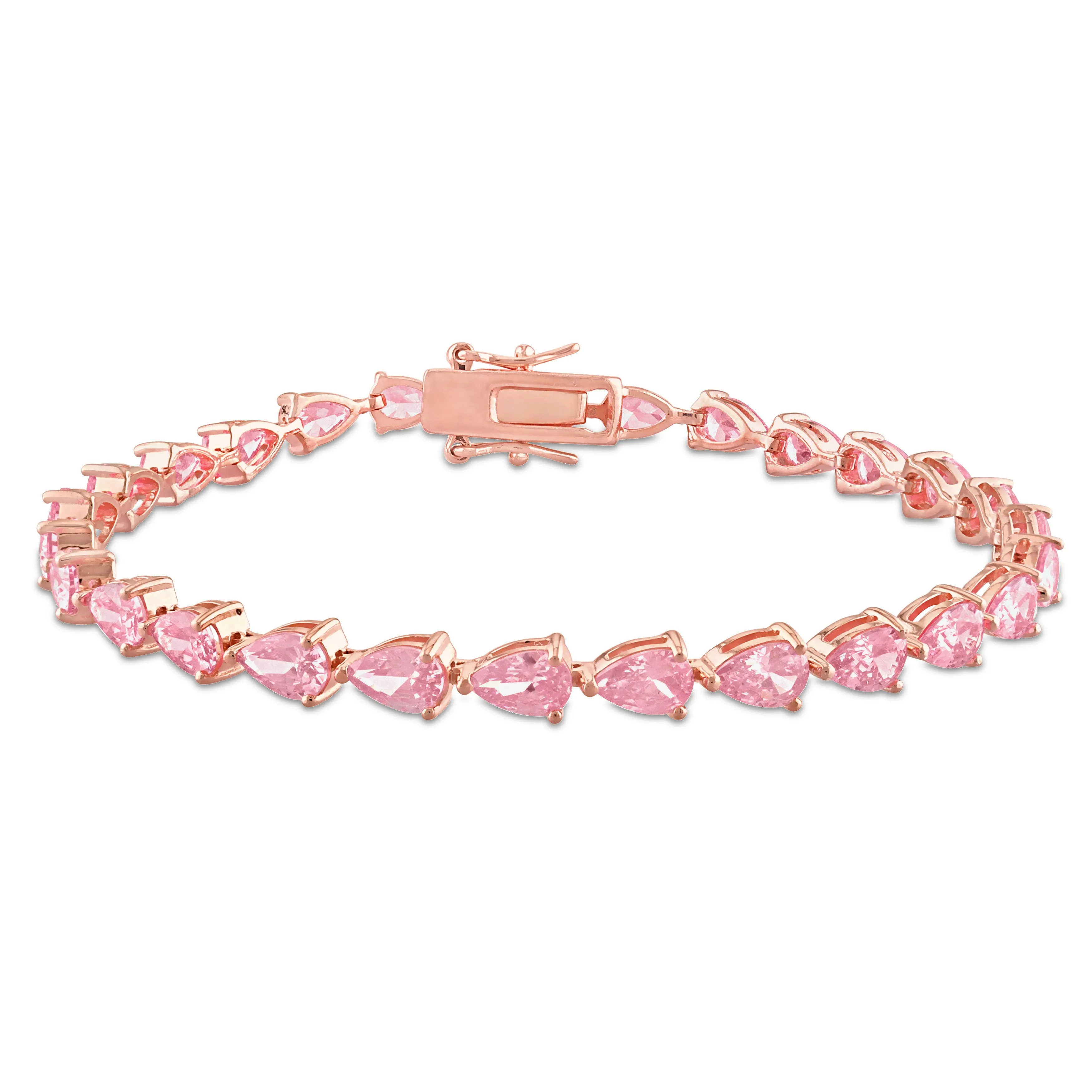 13 1/2 CT TGW Pear Shape Created Pink Sapphire Tennis Bracelet in Rose Plated Sterling Silver