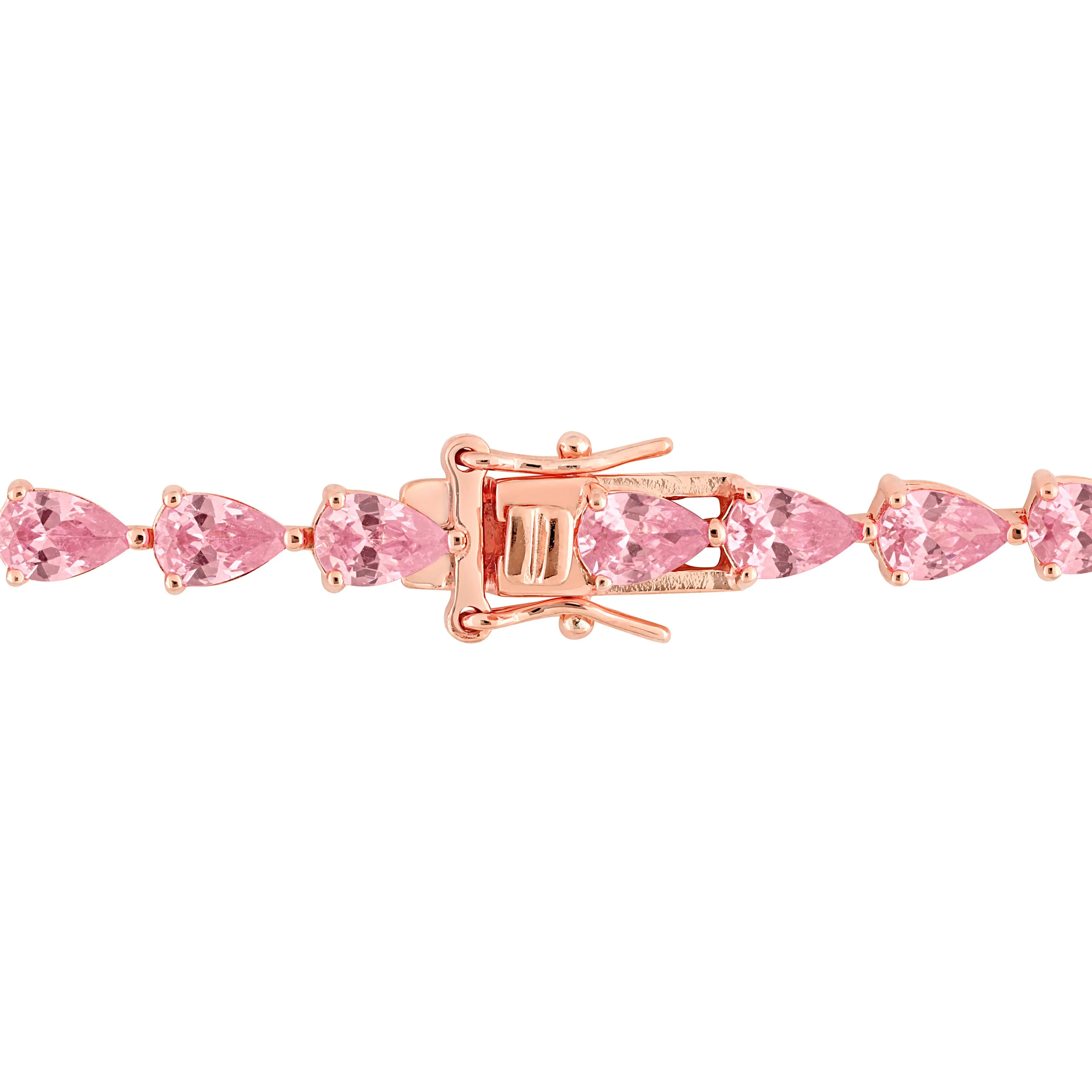 13 1/2 CT TGW Pear Shape Created Pink Sapphire Tennis Bracelet in Rose Plated Sterling Silver