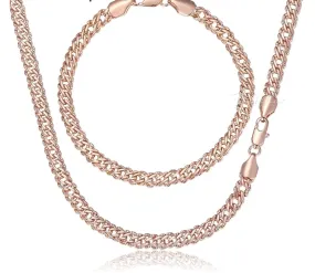 14K Rose Gold Filled 5mm Venetian Link Bracelet & Necklace Jewelry Set