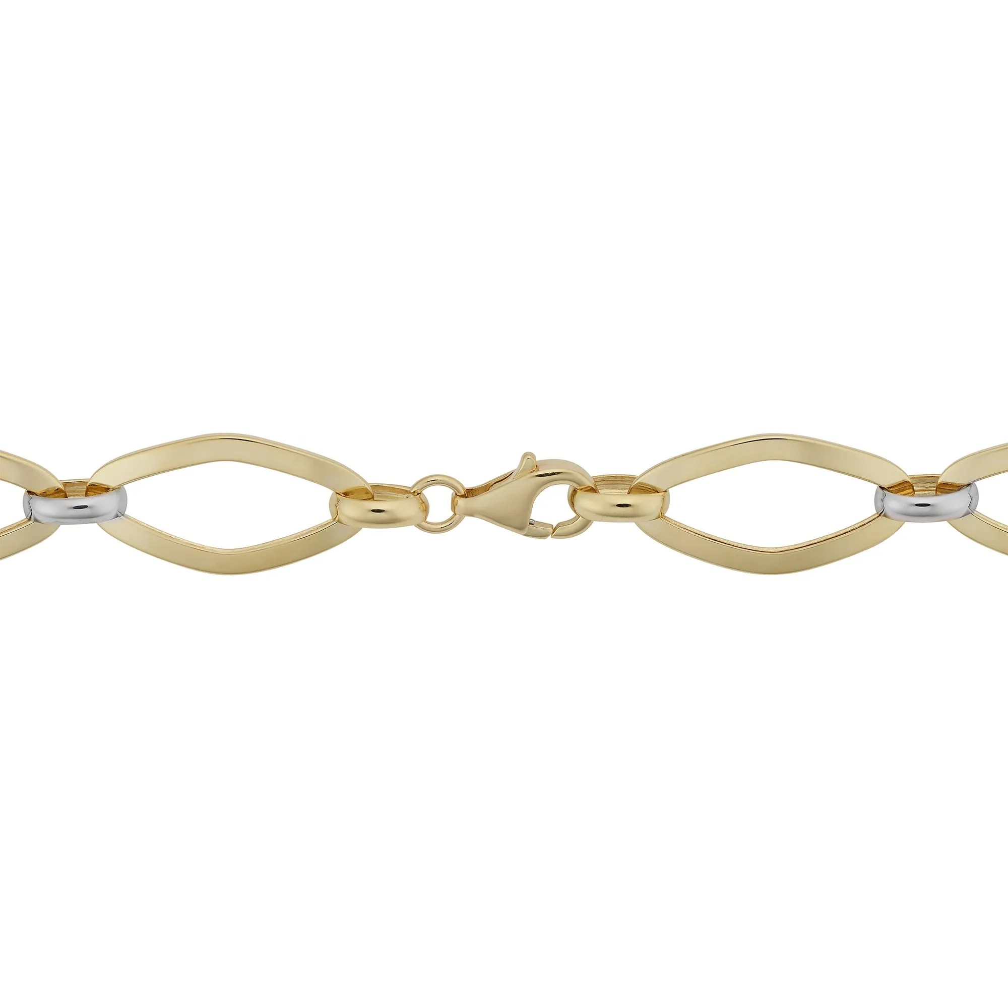 14k White And Yellow Gold Marquise Link Womens Bracelet, 7.75"