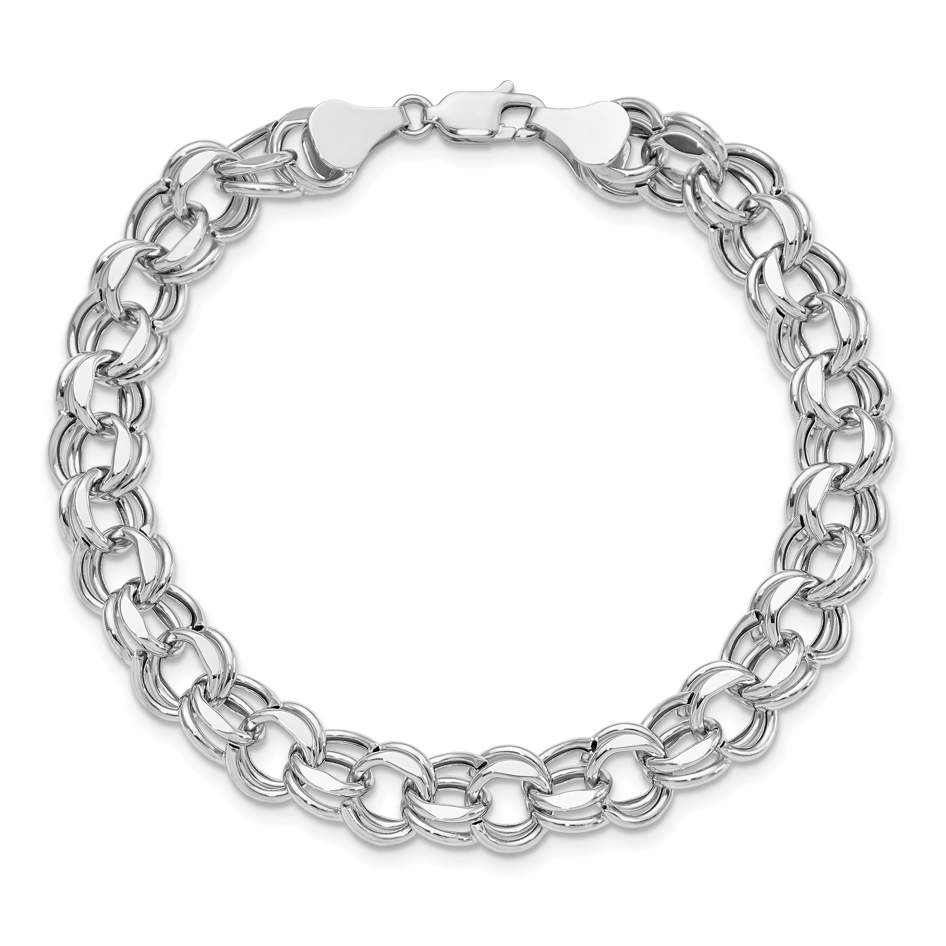 14K White Gold Charm Bracelet - Diamond Cut, 8-MM Wide Link, 8.25-inch