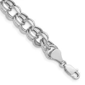 14K White Gold Charm Bracelet - Diamond Cut, 8-MM Wide Link, 8.25-inch