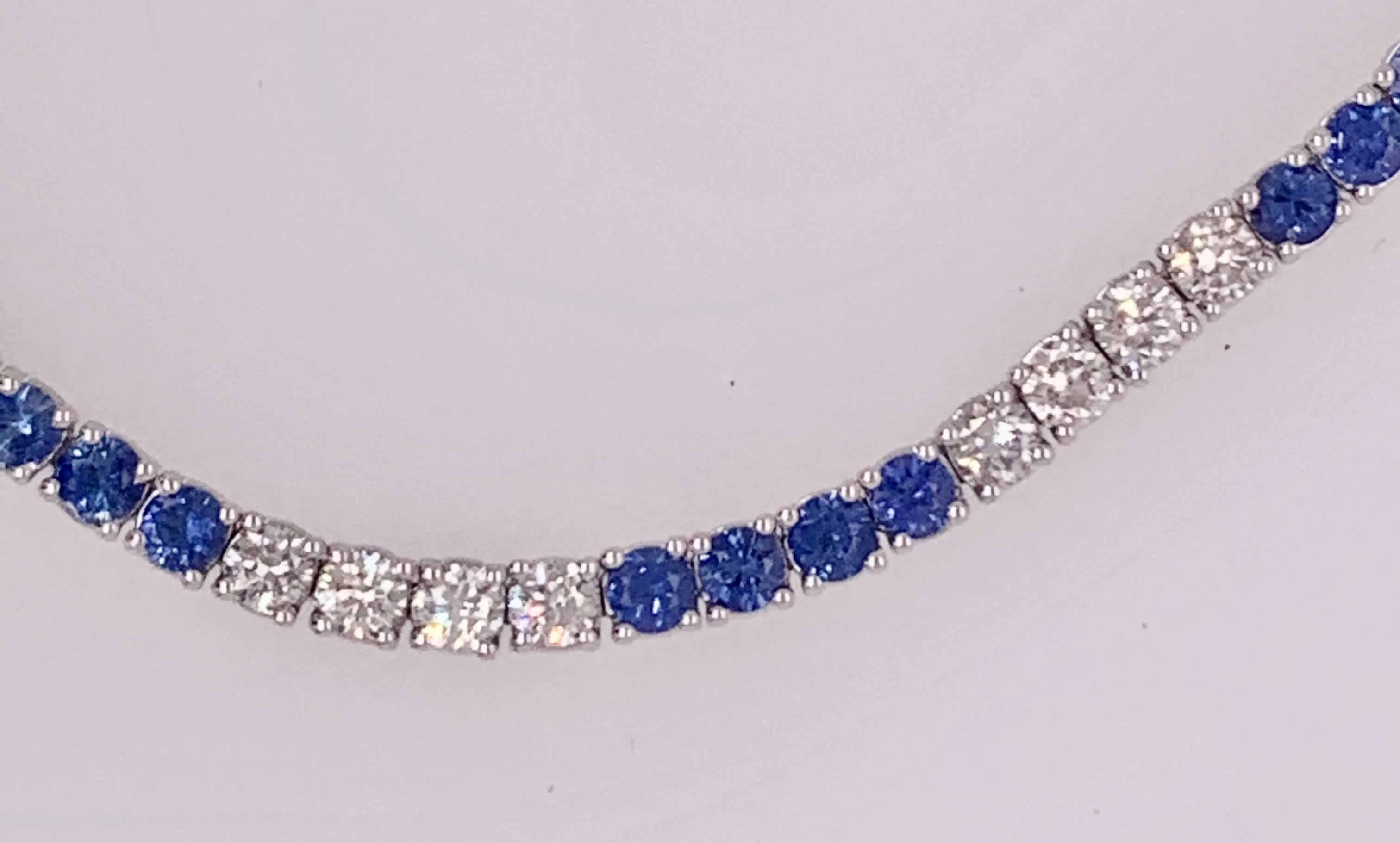 14K White Gold Diamond & Sapphire Tennis Bracelet