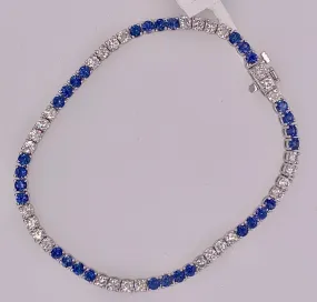 14K White Gold Diamond & Sapphire Tennis Bracelet