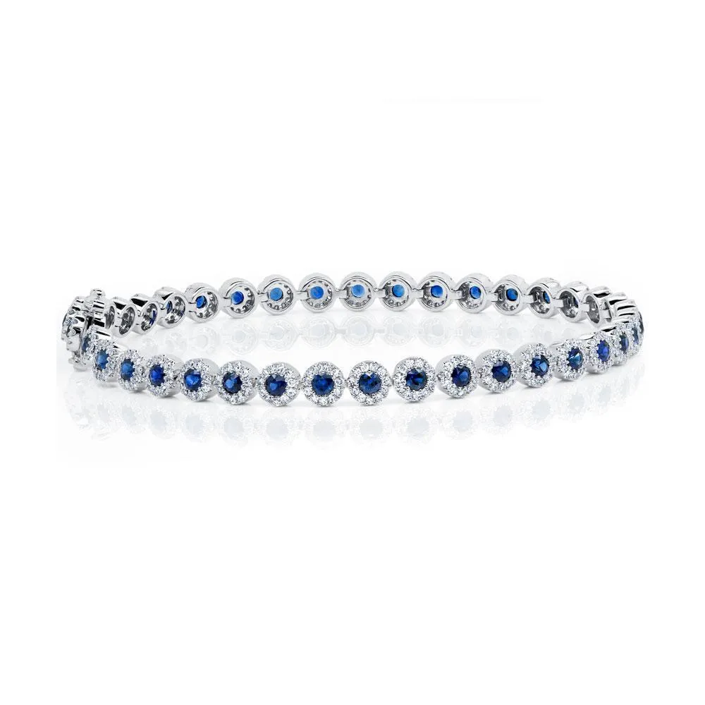 14K White Gold Diamond Halo   Blue Sapphire Bracelet