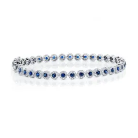 14K White Gold Diamond Halo   Blue Sapphire Bracelet