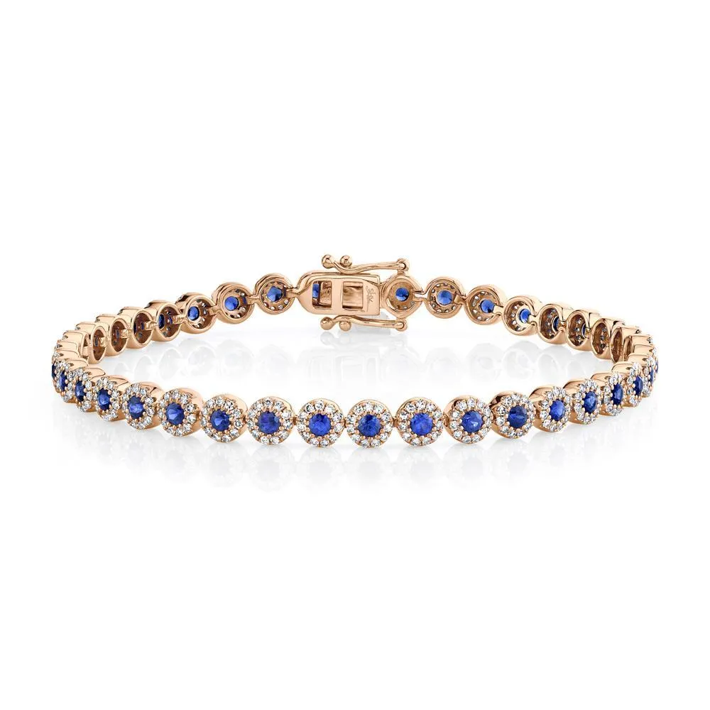 14K White Gold Diamond Halo   Blue Sapphire Bracelet