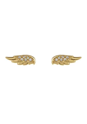 14K Yellow Gold Diamond Angel Wing Stud Earrings