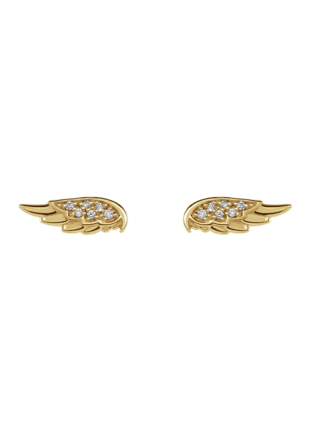 14K Yellow Gold Diamond Angel Wing Stud Earrings