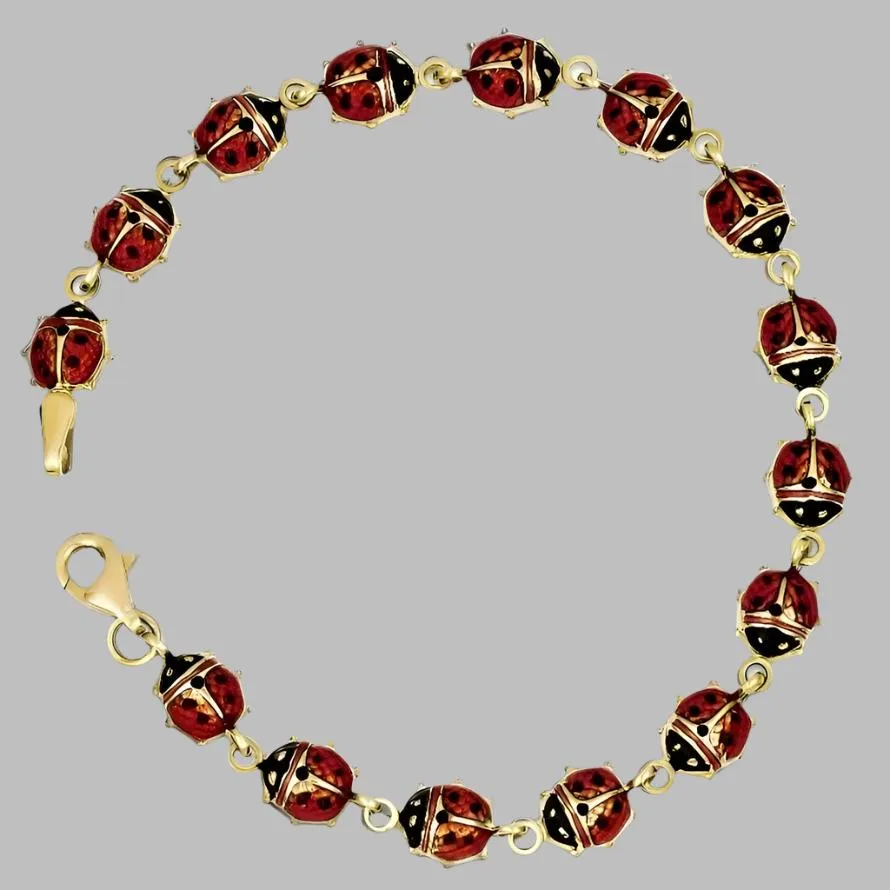 14k Yellow Gold Enamel Ladybug Bracelet