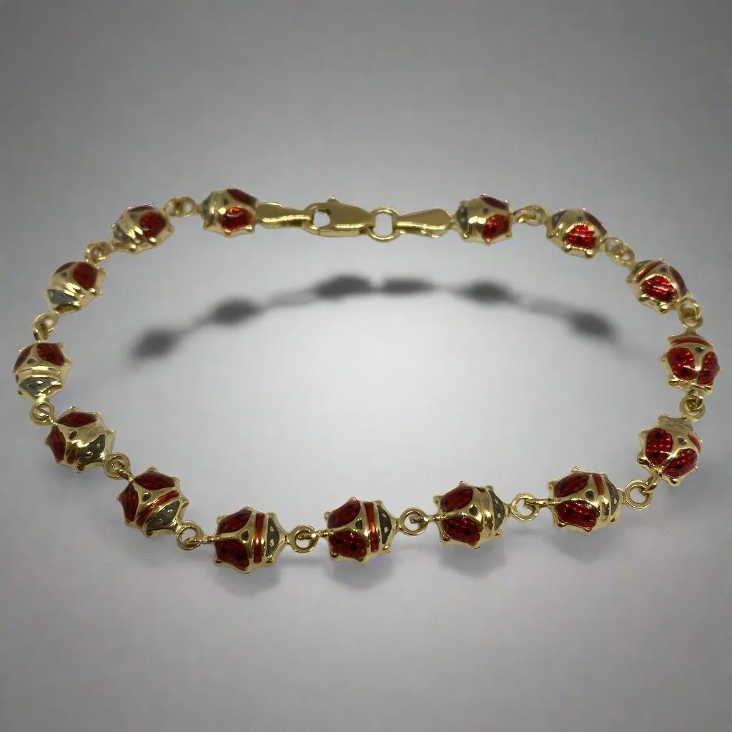 14k Yellow Gold Enamel Ladybug Bracelet