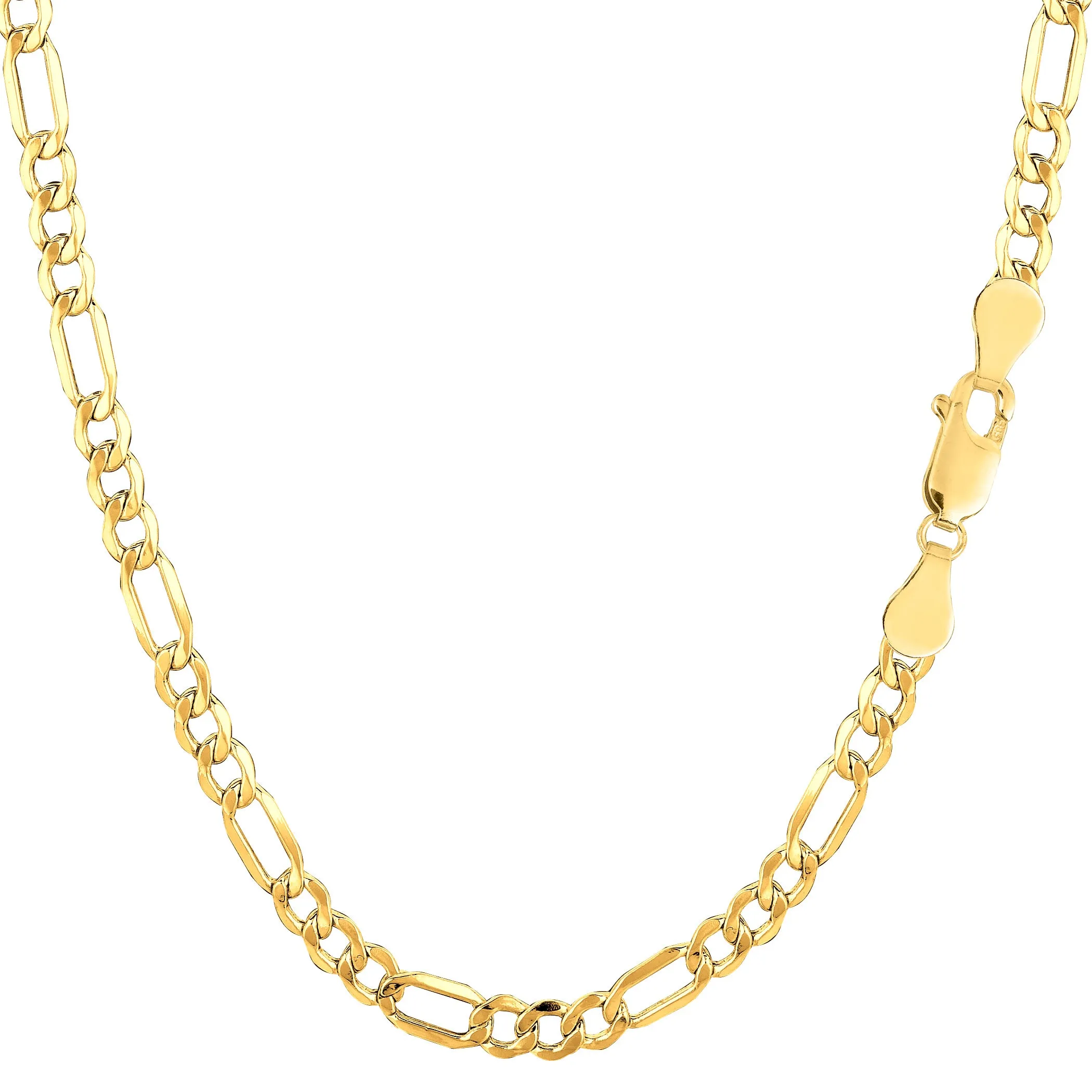 14k Yellow Gold Hollow Figaro Chain Bracelet, 8.5"