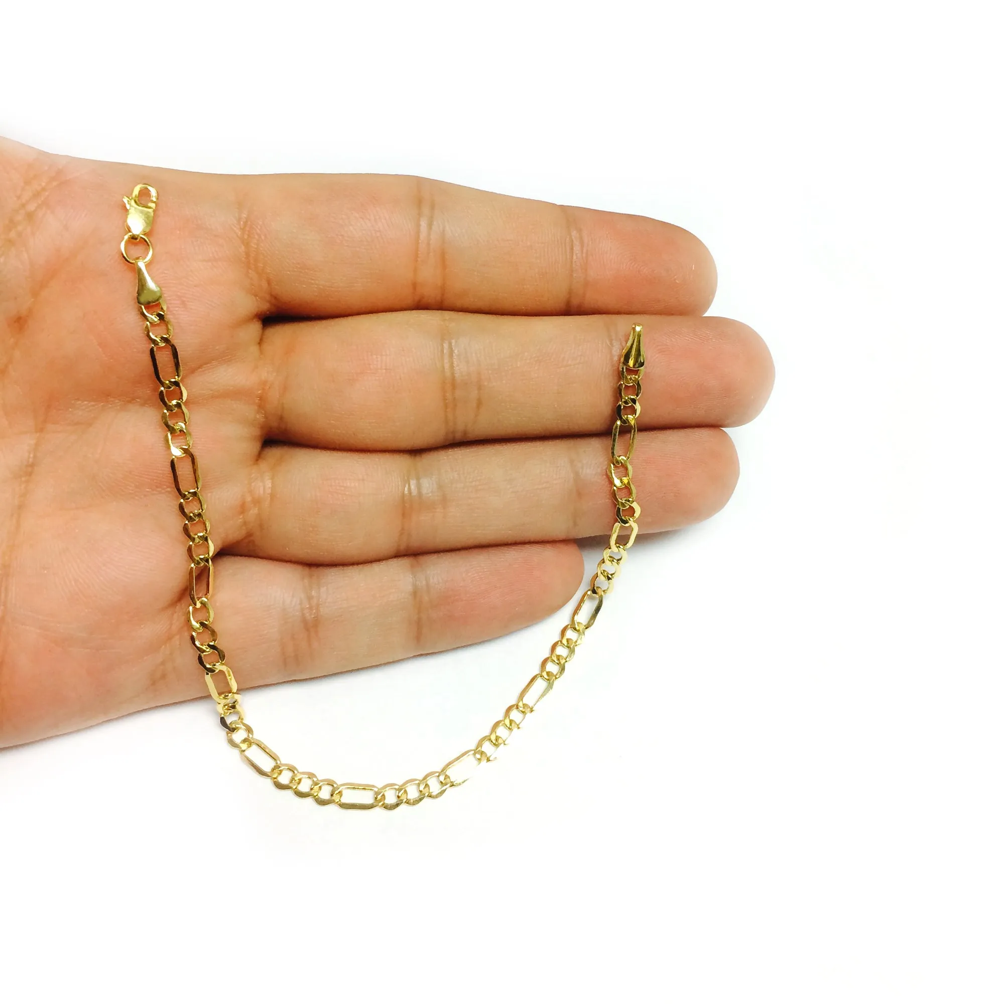 14k Yellow Gold Hollow Figaro Chain Bracelet, 8.5"