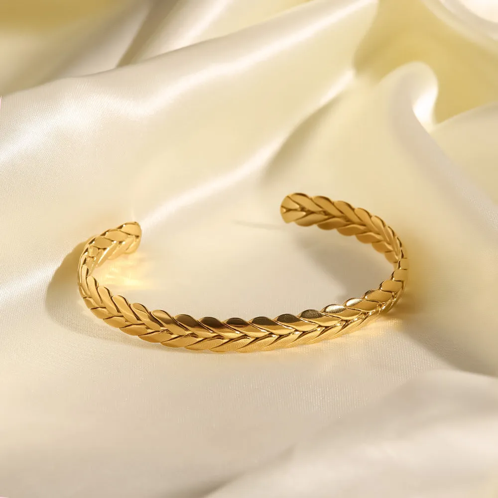 18k Gold Plated Wheat Ear Shaped Open Bracelet