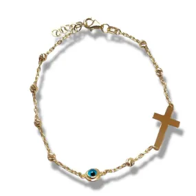 18KT Yellow Gold Cross   Eye Bracelet