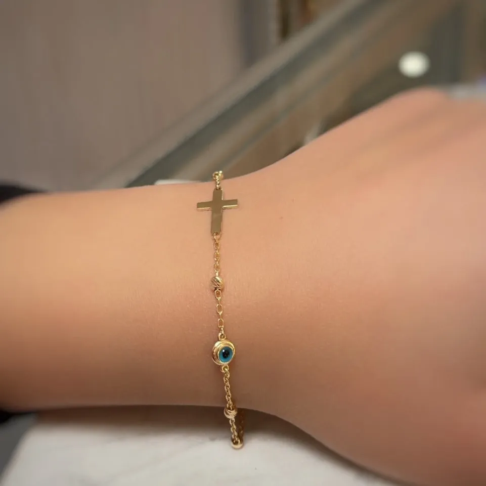 18KT Yellow Gold Cross   Eye Bracelet