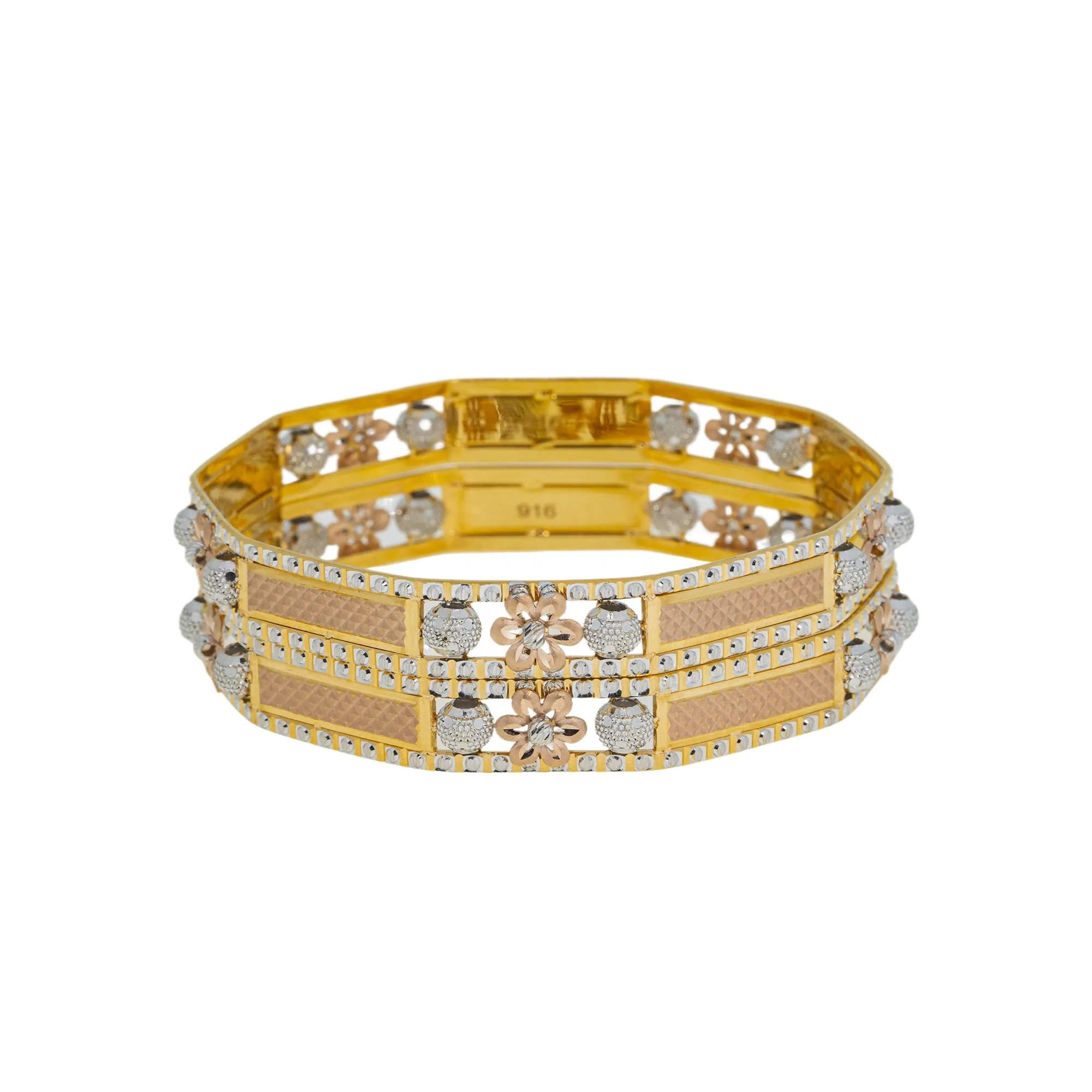 22K Multi-Tone Gold Bangle Set of 2 (43.7gm)