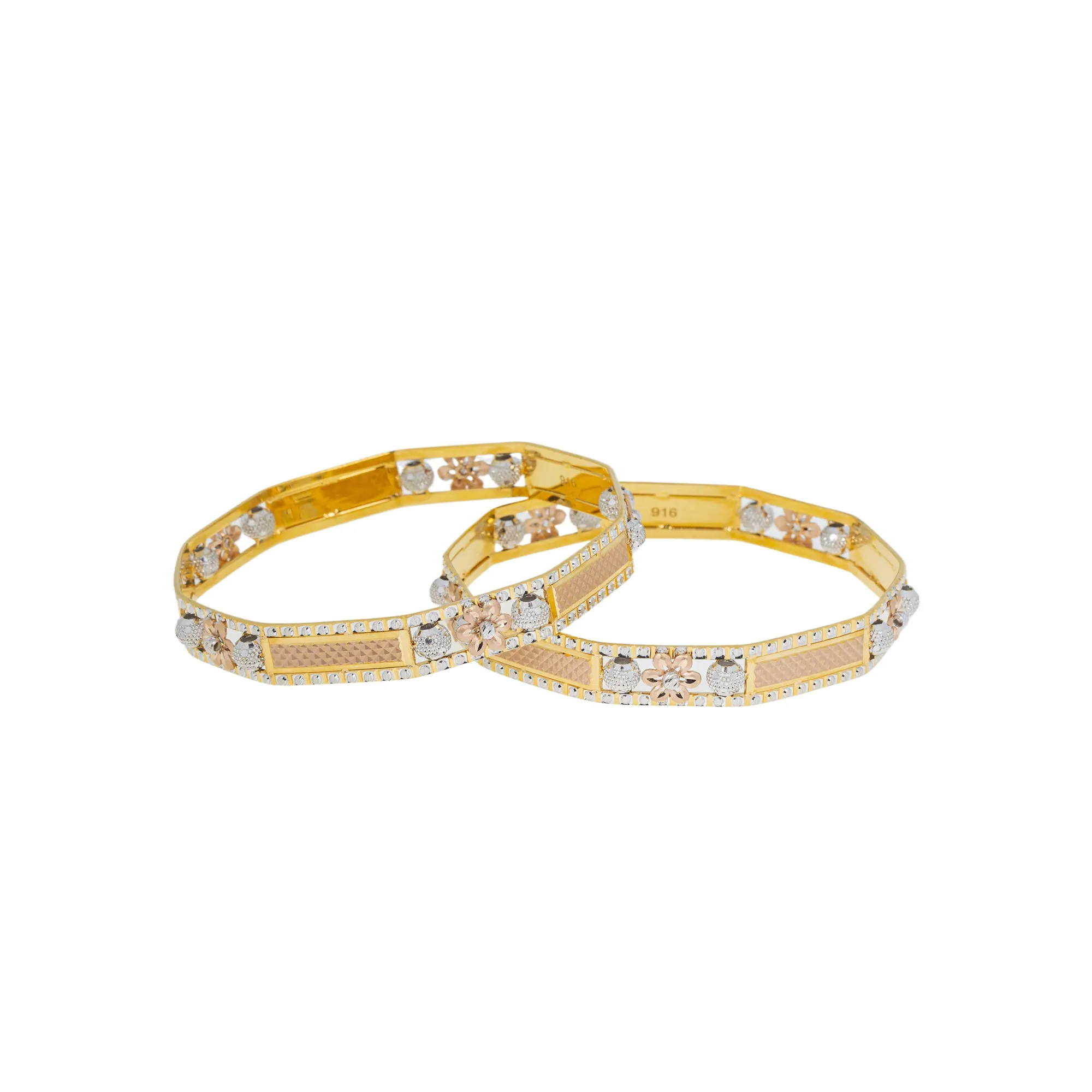 22K Multi-Tone Gold Bangle Set of 2 (43.7gm)