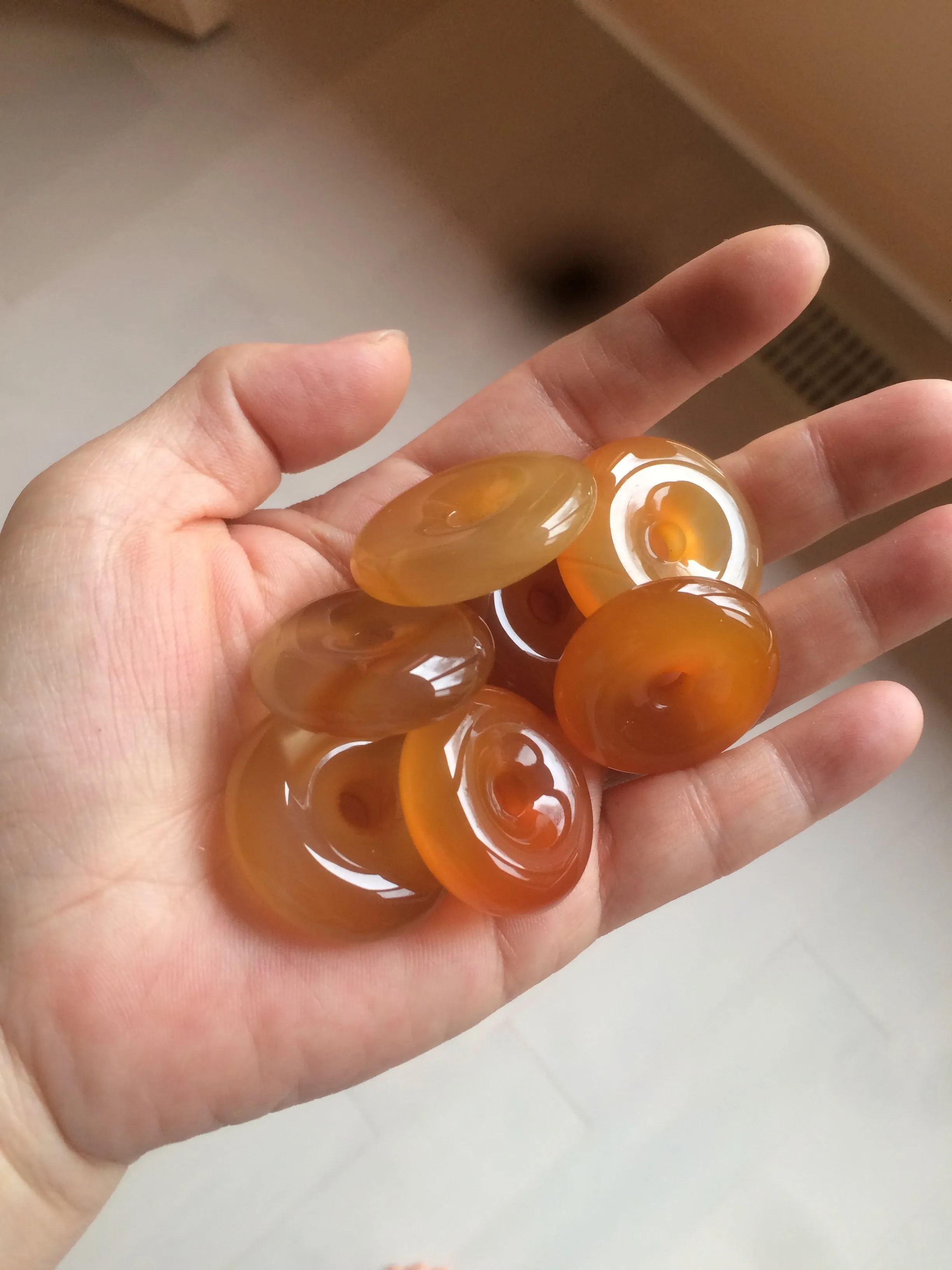 30.5mm 100% natural icy clear red/yellow agate safety guardian donut add  on item SY25