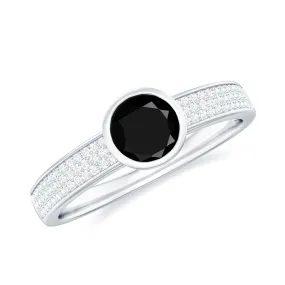 3/4 CT Bezel Set Black Spinel Solitaire Ring with Diamond Side Stones