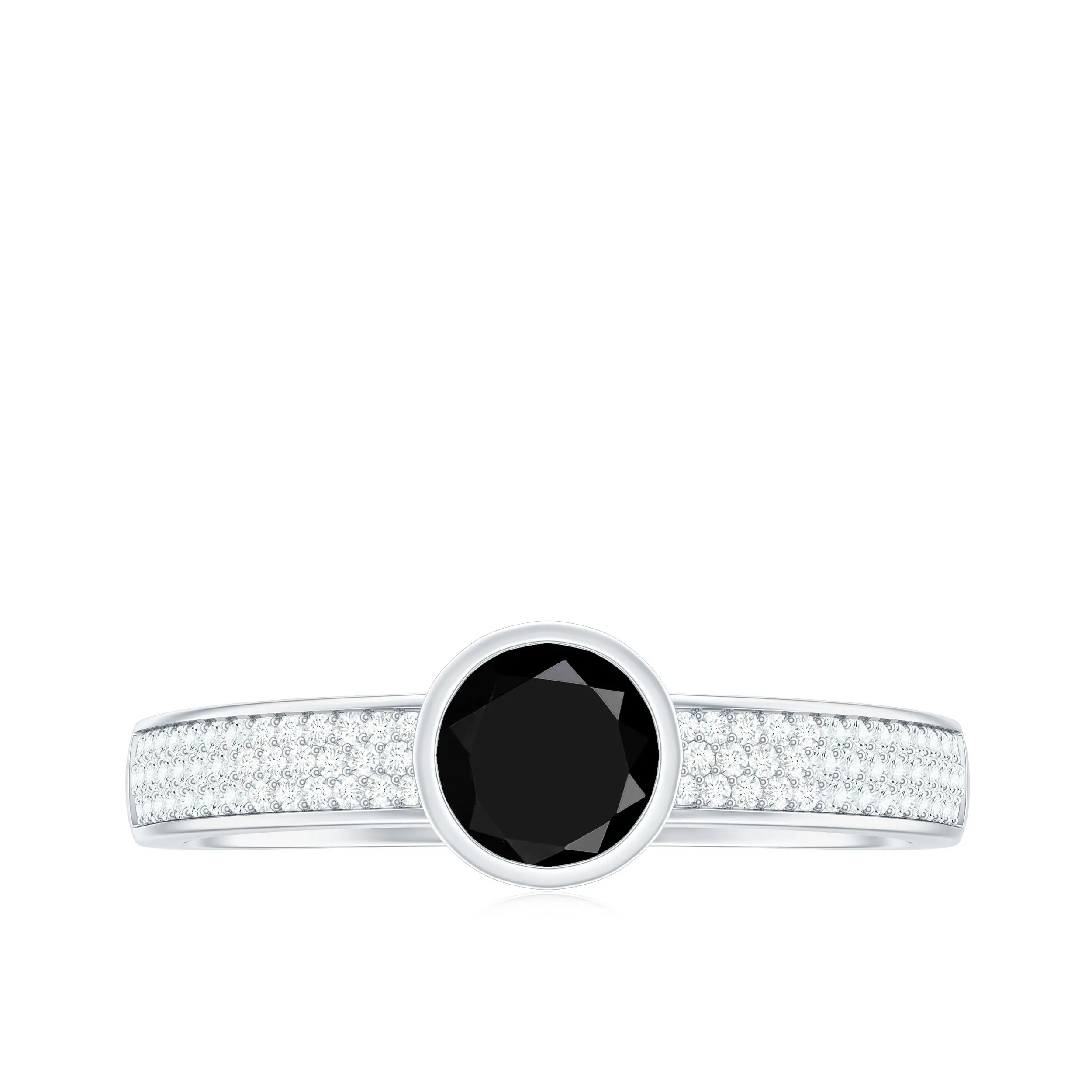 3/4 CT Bezel Set Black Spinel Solitaire Ring with Diamond Side Stones