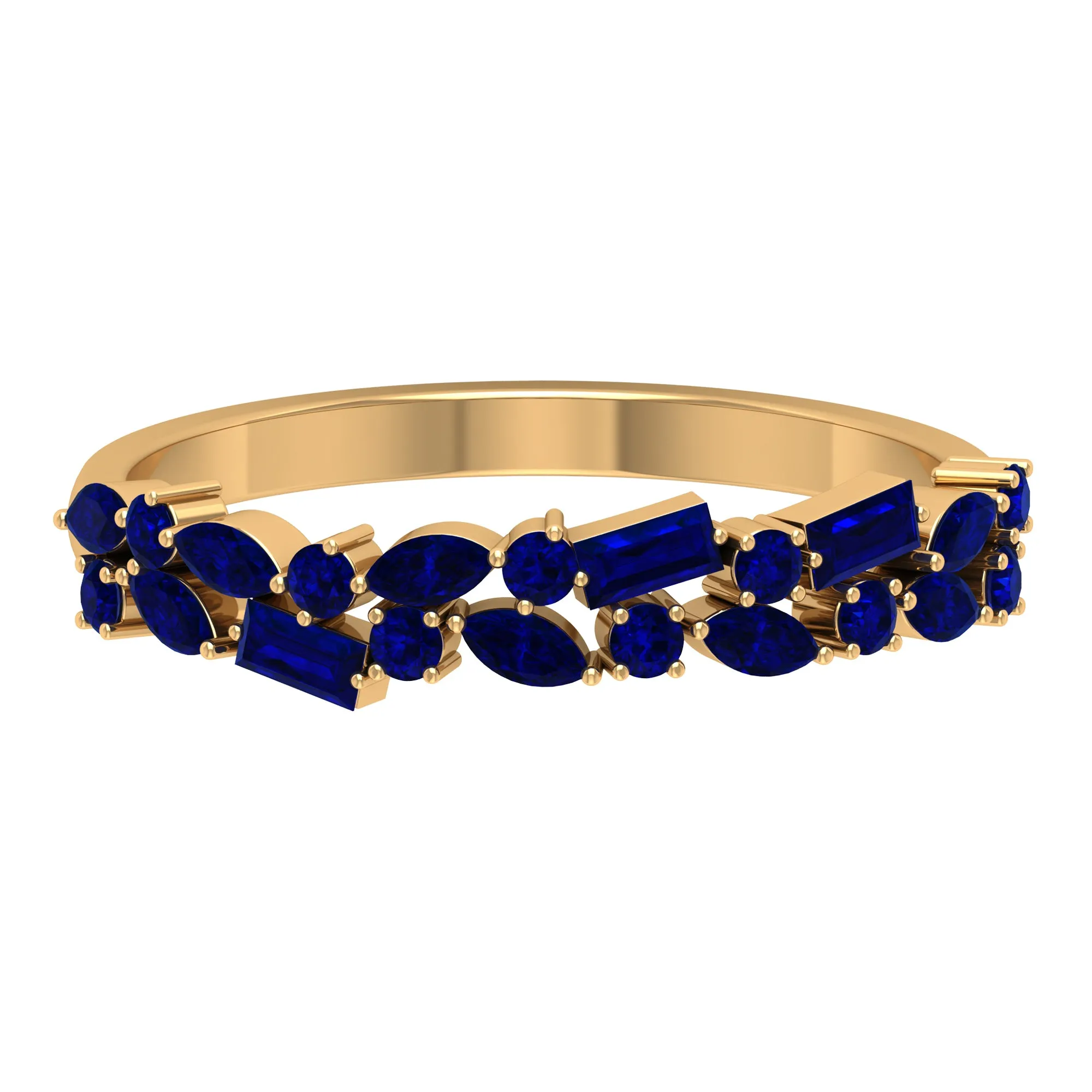 3/4 CT Blue Sapphire Cluster Half Eternity Band Ring