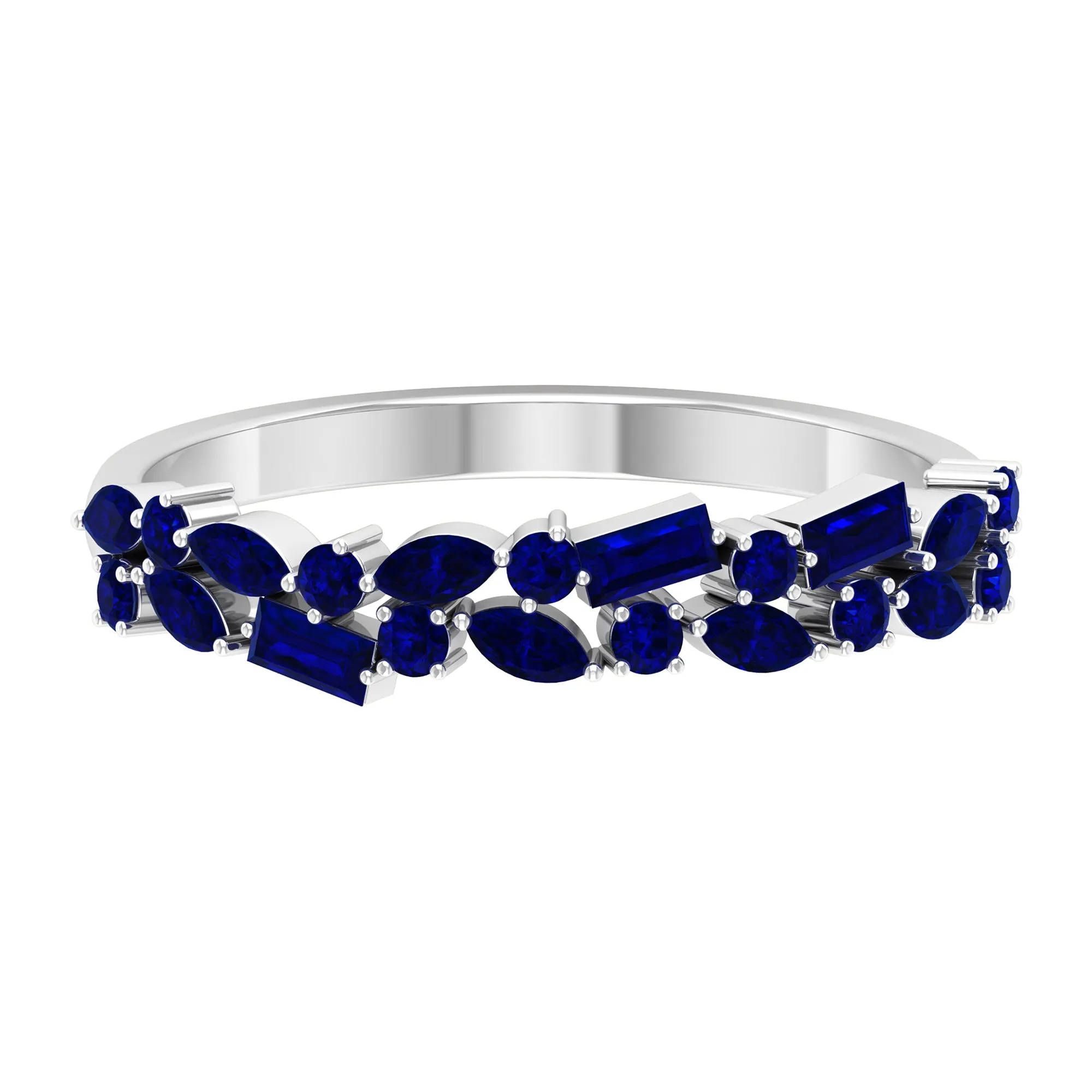 3/4 CT Blue Sapphire Cluster Half Eternity Band Ring