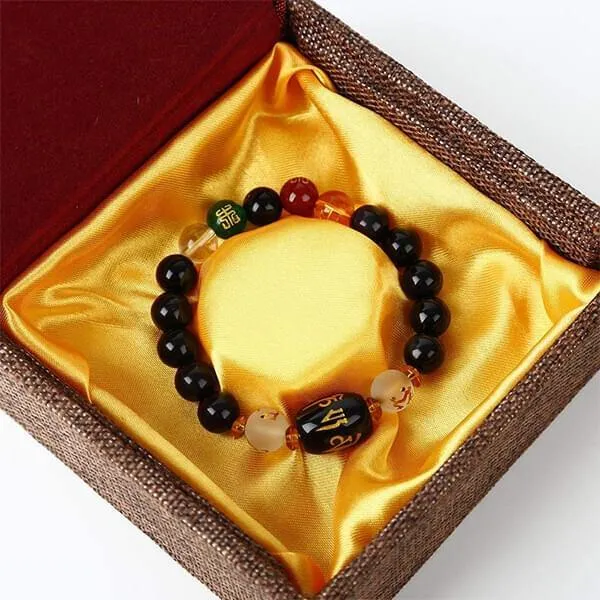 5 Wealth Feng Shui Black Obsidian Bracelet