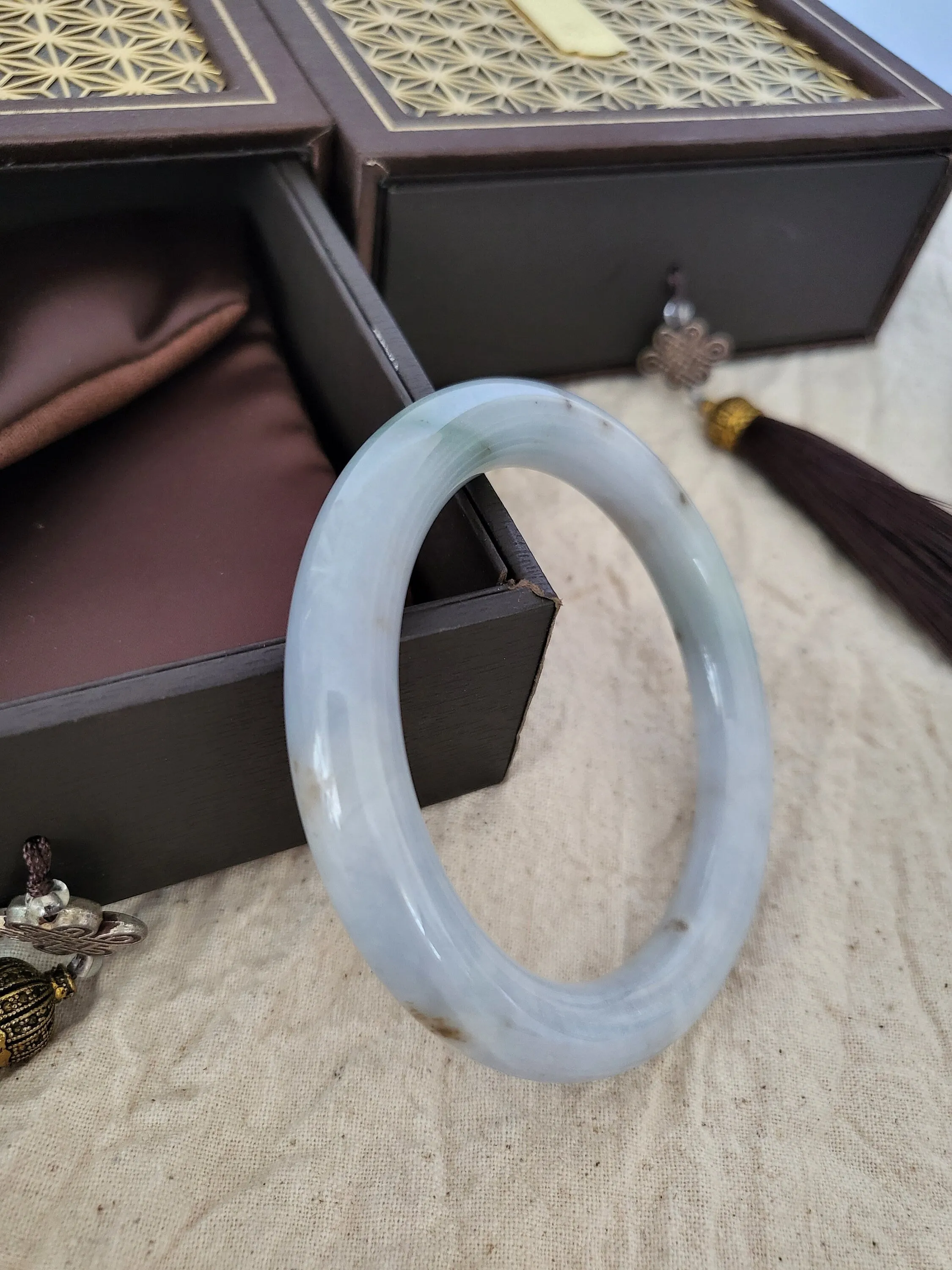 56mm Lavender Jadeite Grade A Bangle Natural Burma Jade Purple [LAVENDER TURQUOISE COLLECTION]