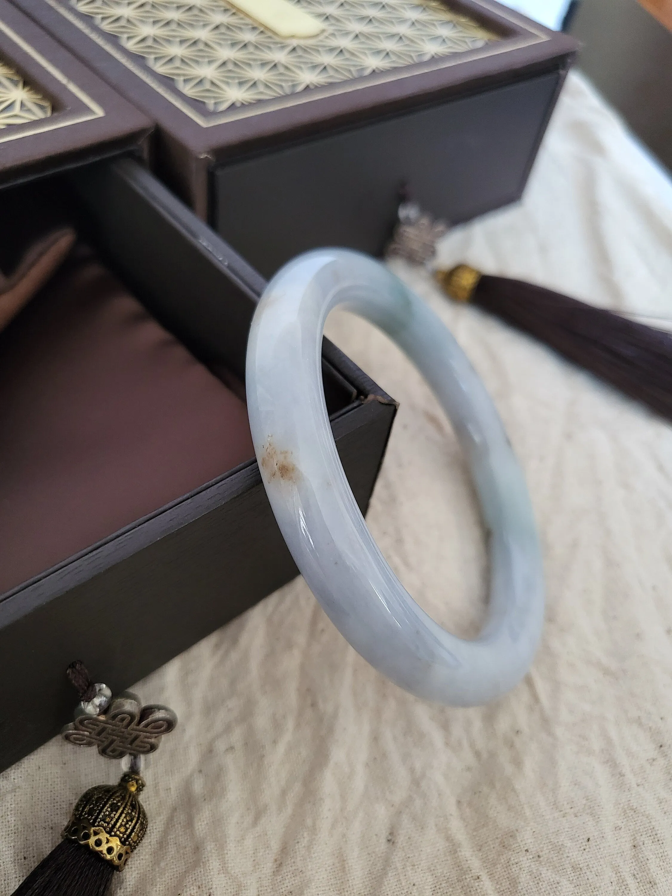 56mm Lavender Jadeite Grade A Bangle Natural Burma Jade Purple [LAVENDER TURQUOISE COLLECTION]