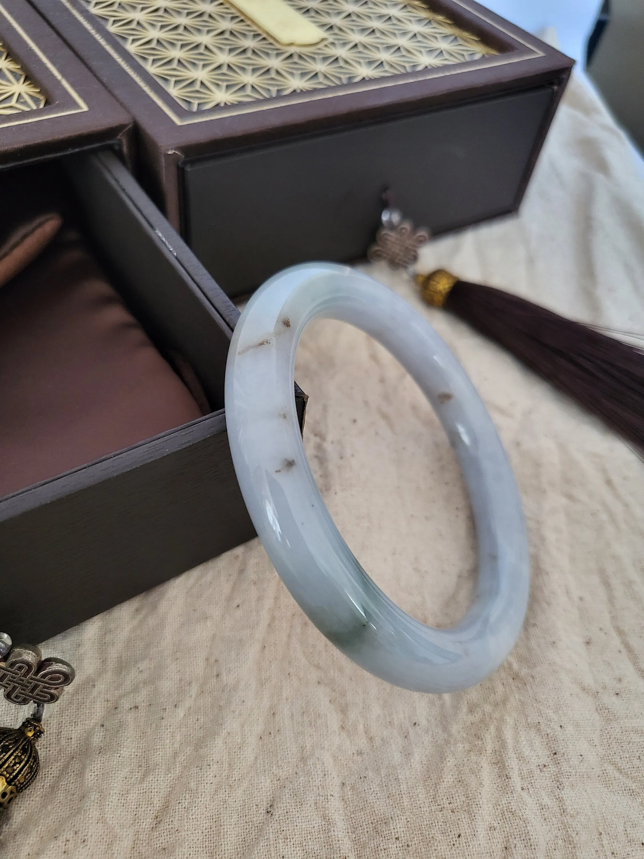 56mm Lavender Jadeite Grade A Bangle Natural Burma Jade Purple [LAVENDER TURQUOISE COLLECTION]