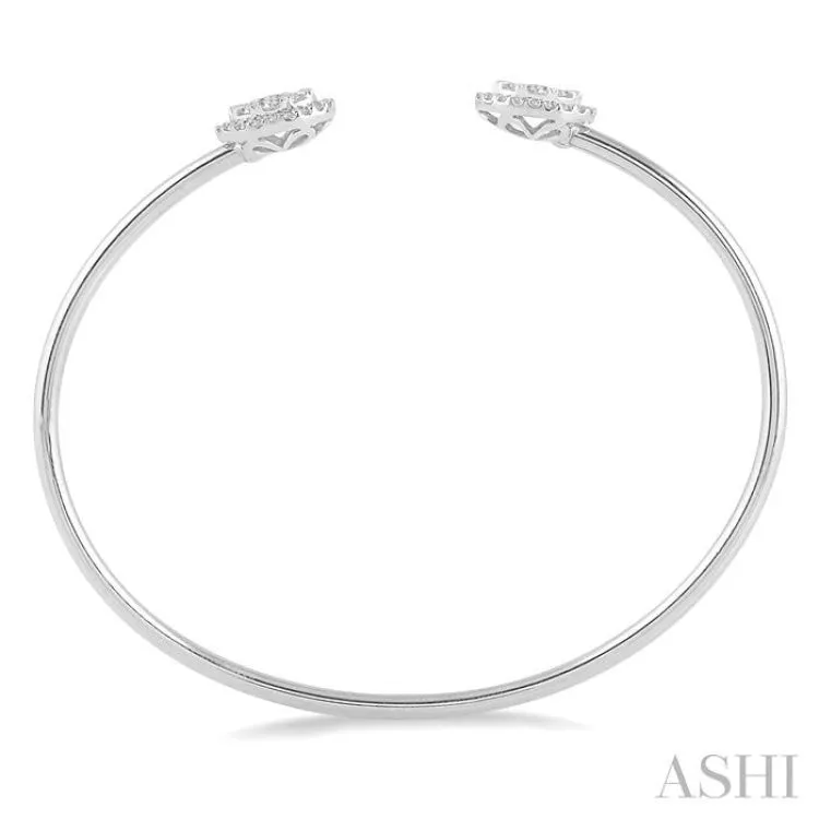 5/8 Ctw Oval Shape Lovebright Open Cuff Diamond Bangle in 14K White Gold