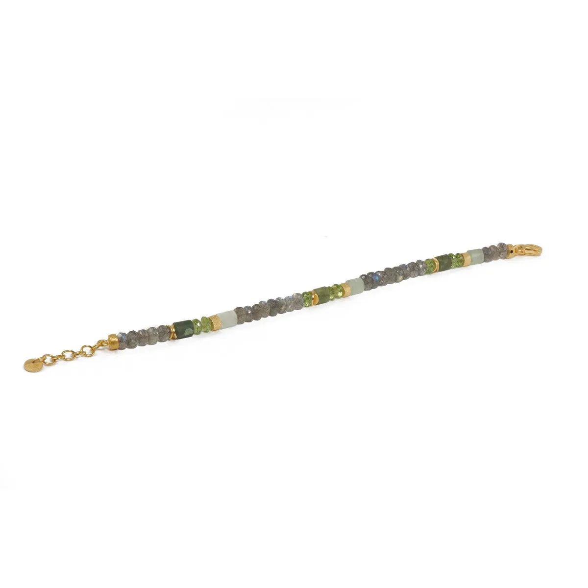 5mm Labradorite, Peridot, Prehnite 24K Gold Vermeil Bracelet